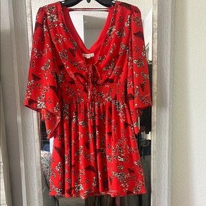 Bailey Blue Red Floral V-Neck Dress
